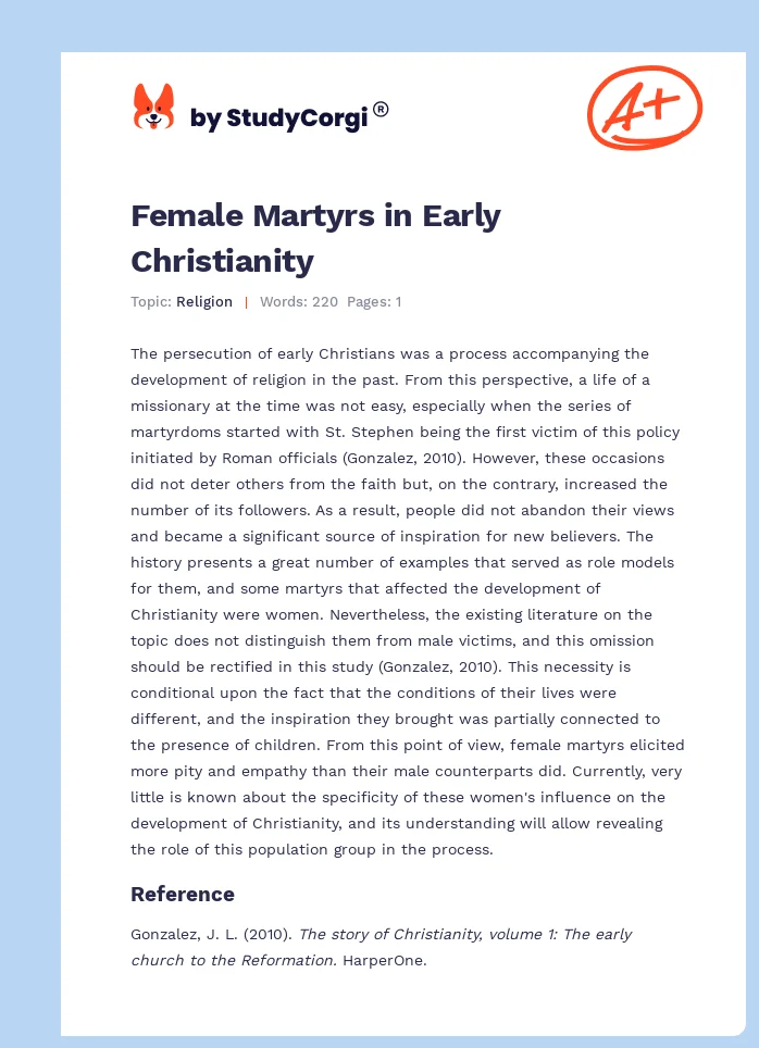 Female Martyrs in Early Christianity. Page 1