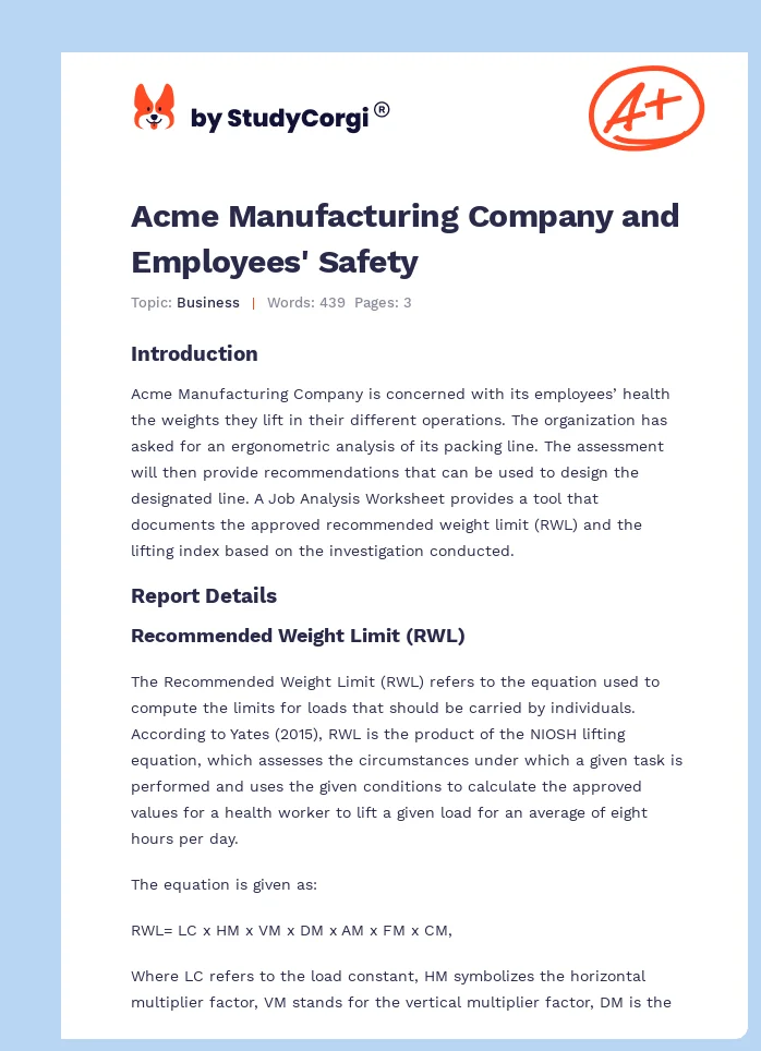Acme Manufacturing Company and Employees' Safety. Page 1