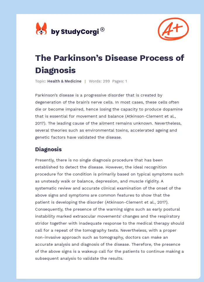 The Parkinson’s Disease Process of Diagnosis. Page 1