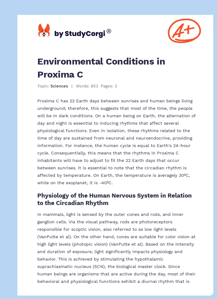 Environmental Conditions in Proxima C. Page 1
