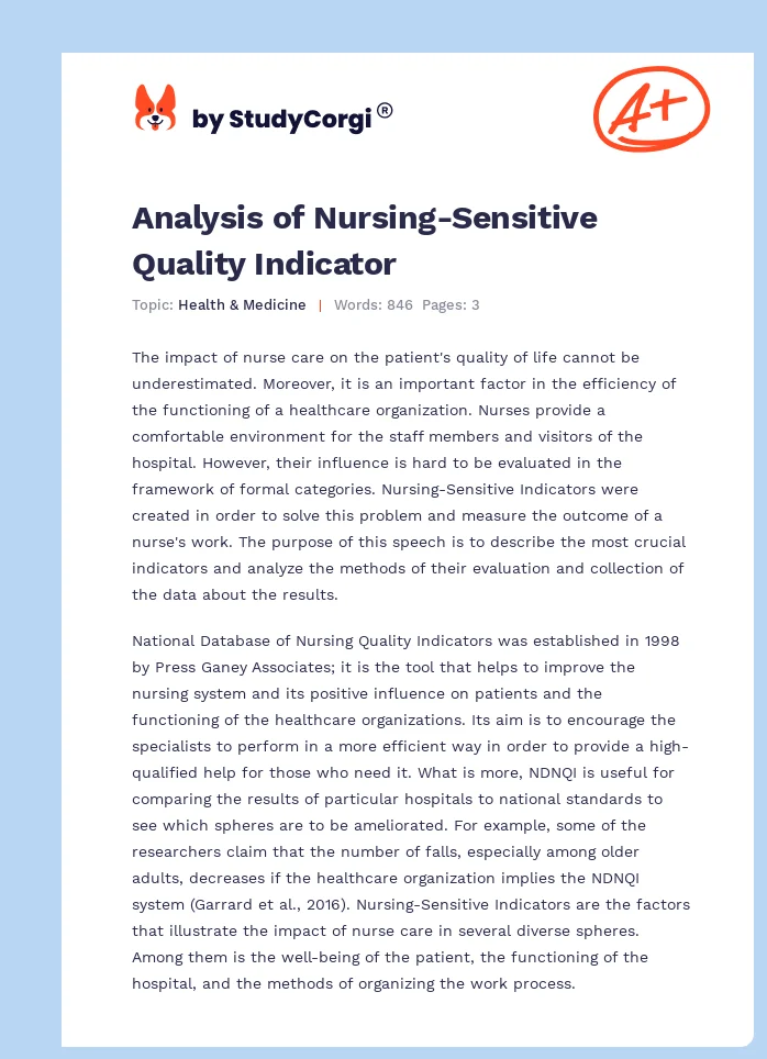 Analysis of Nursing-Sensitive Quality Indicator. Page 1