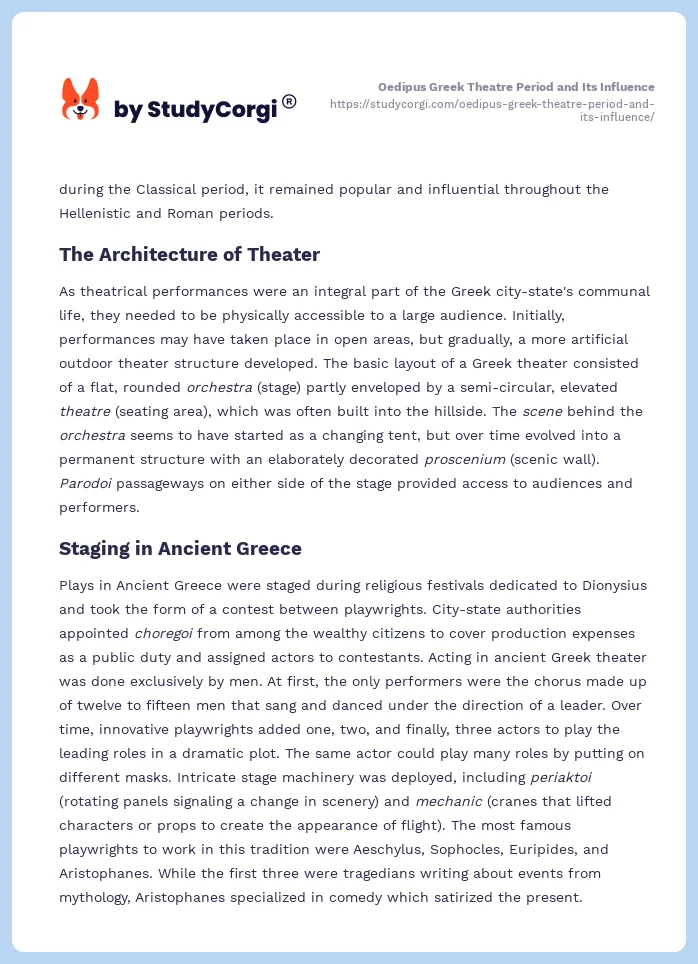 Oedipus Greek Theatre Period and Its Influence. Page 2