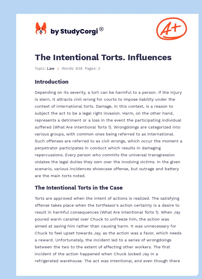 The Intentional Torts. Influences. Page 1