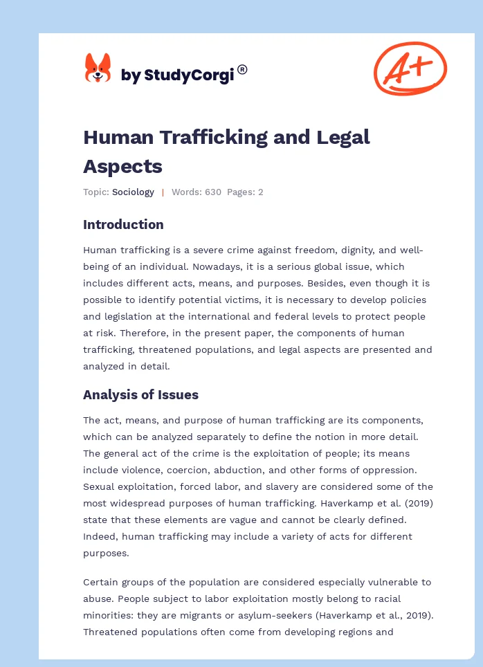 Human Trafficking and Legal Aspects. Page 1
