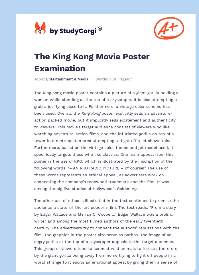 The King Kong Movie Poster Examination. Page 1