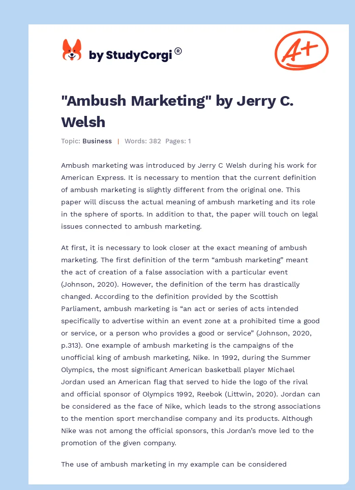 "Ambush Marketing" by Jerry C. Welsh. Page 1