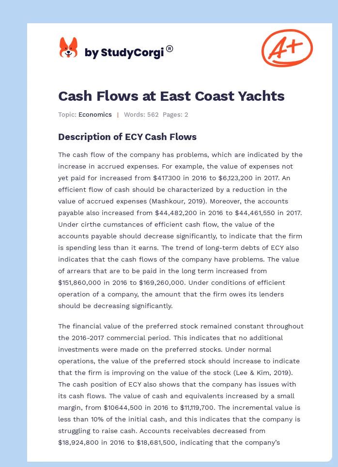 Cash Flows at East Coast Yachts. Page 1