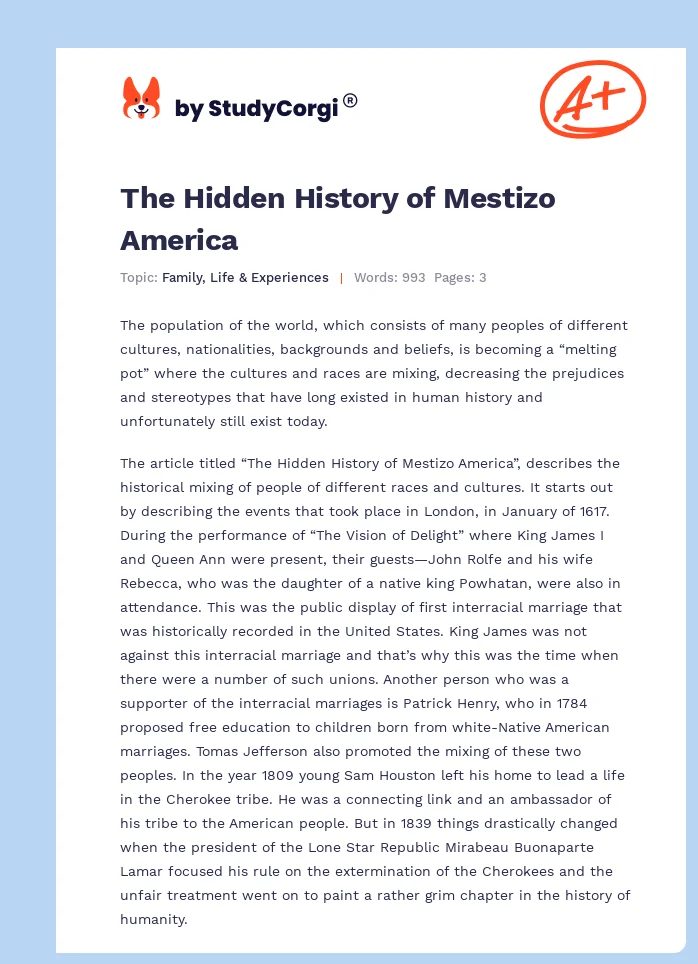 The Hidden History of Mestizo America. Page 1