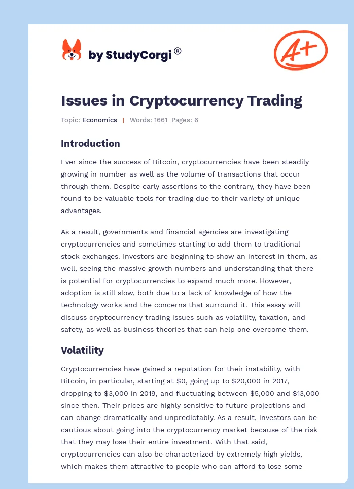 Issues in Cryptocurrency Trading. Page 1