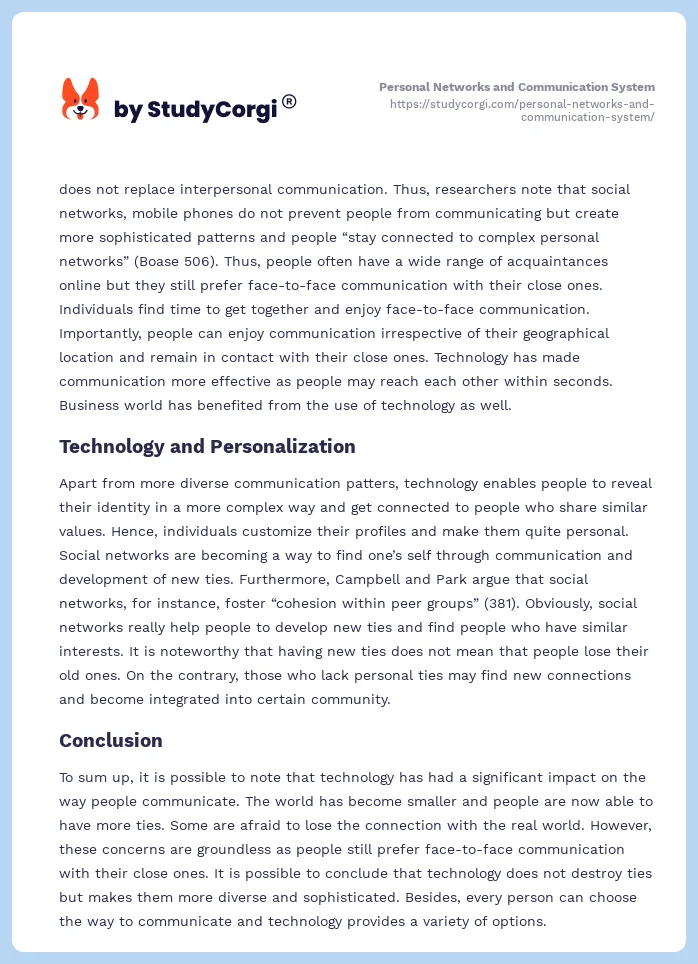 Personal Networks and Communication System. Page 2
