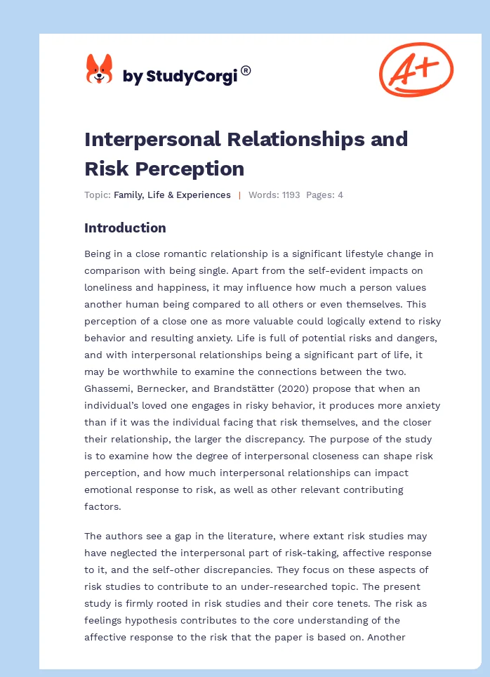 Interpersonal Relationships and Risk Perception. Page 1