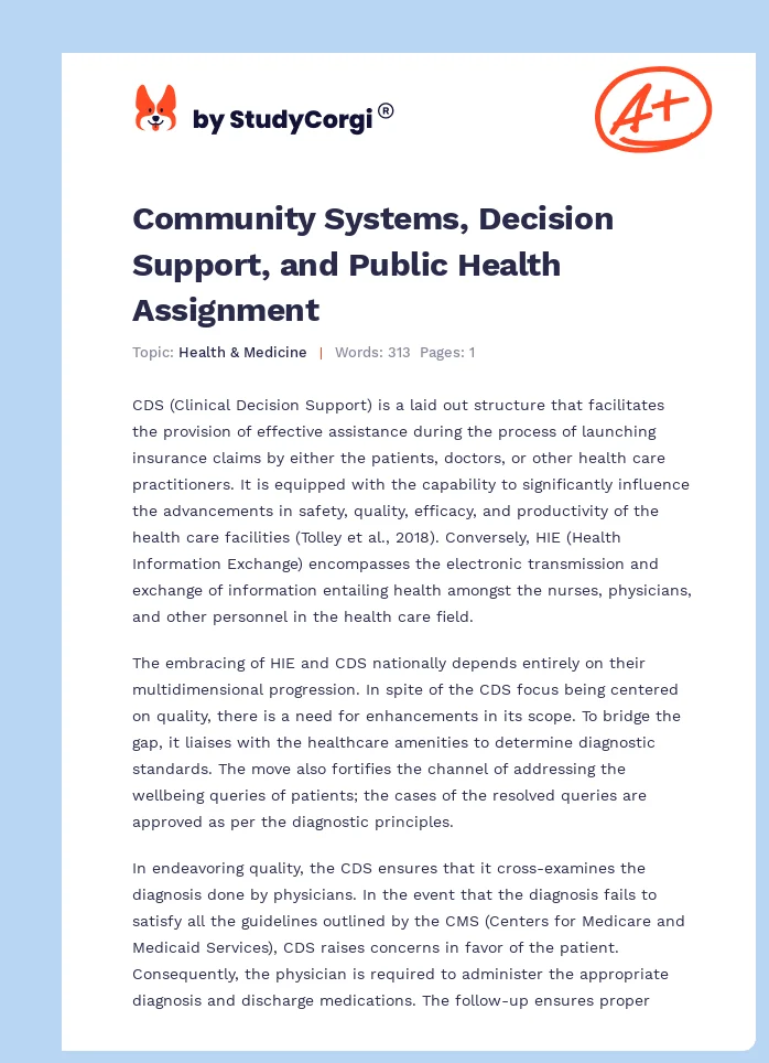 Community Systems, Decision Support, and Public Health Assignment. Page 1