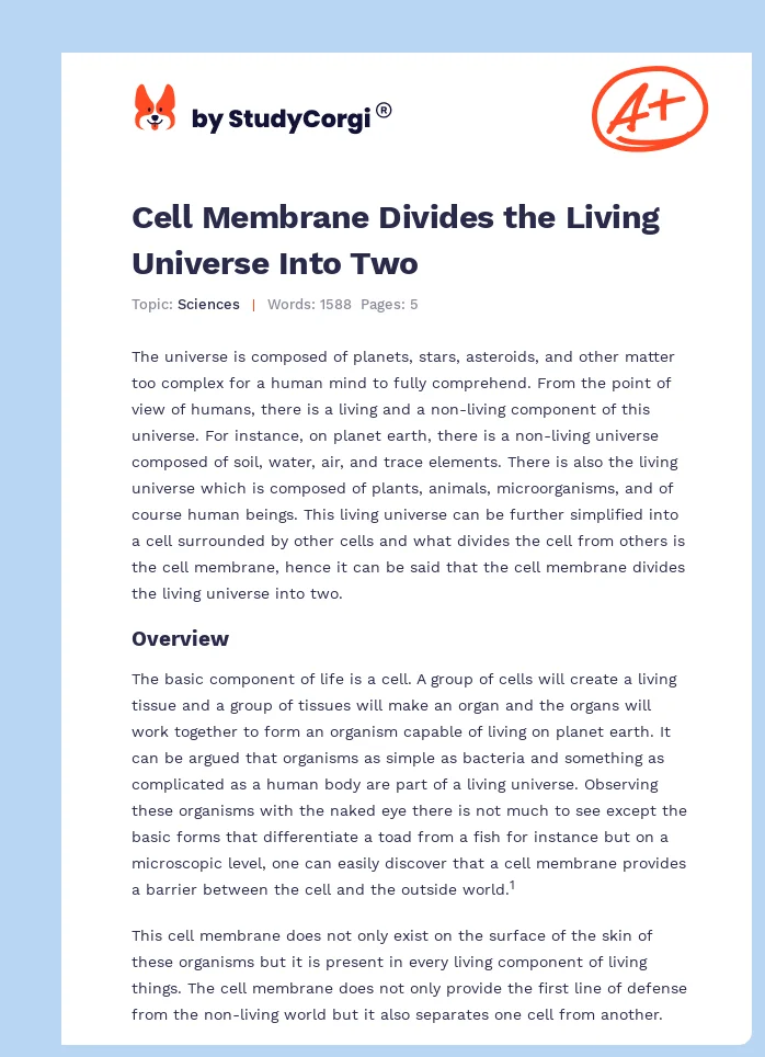 Cell Membrane Divides the Living Universe Into Two. Page 1