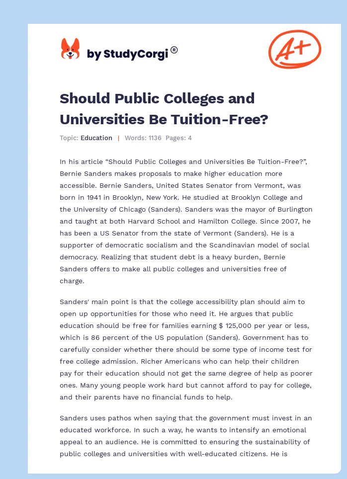 Should Public Colleges and Universities Be Tuition-Free?. Page 1