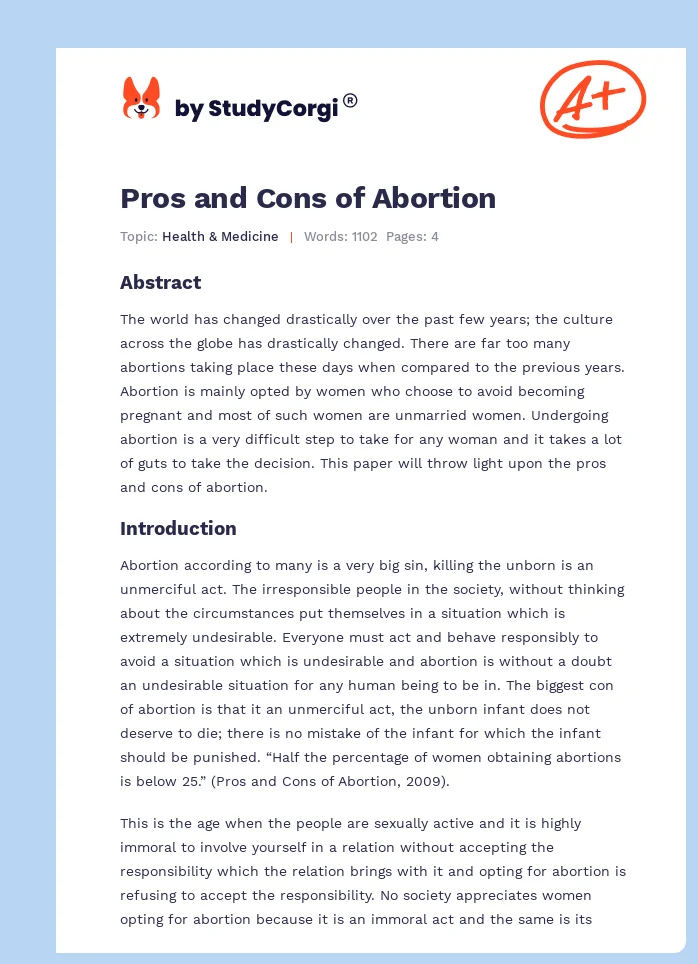 Pros and Cons of Abortion. Page 1