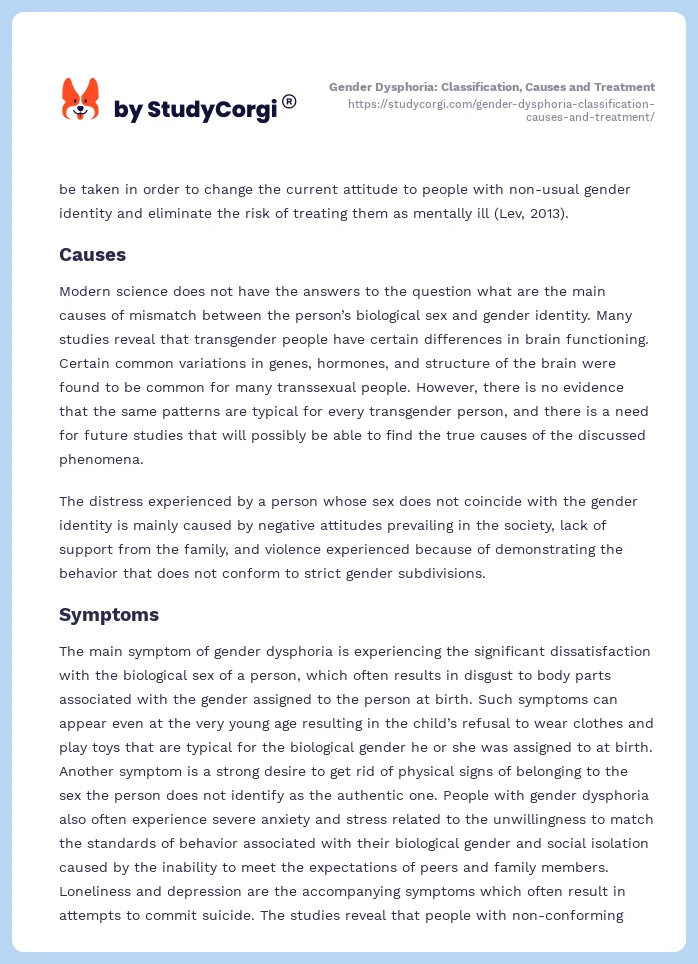 Gender Dysphoria: Classification, Causes and Treatment. Page 2