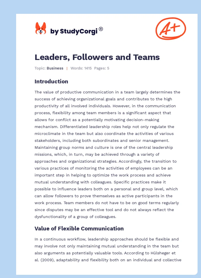 Leaders, Followers and Teams. Page 1
