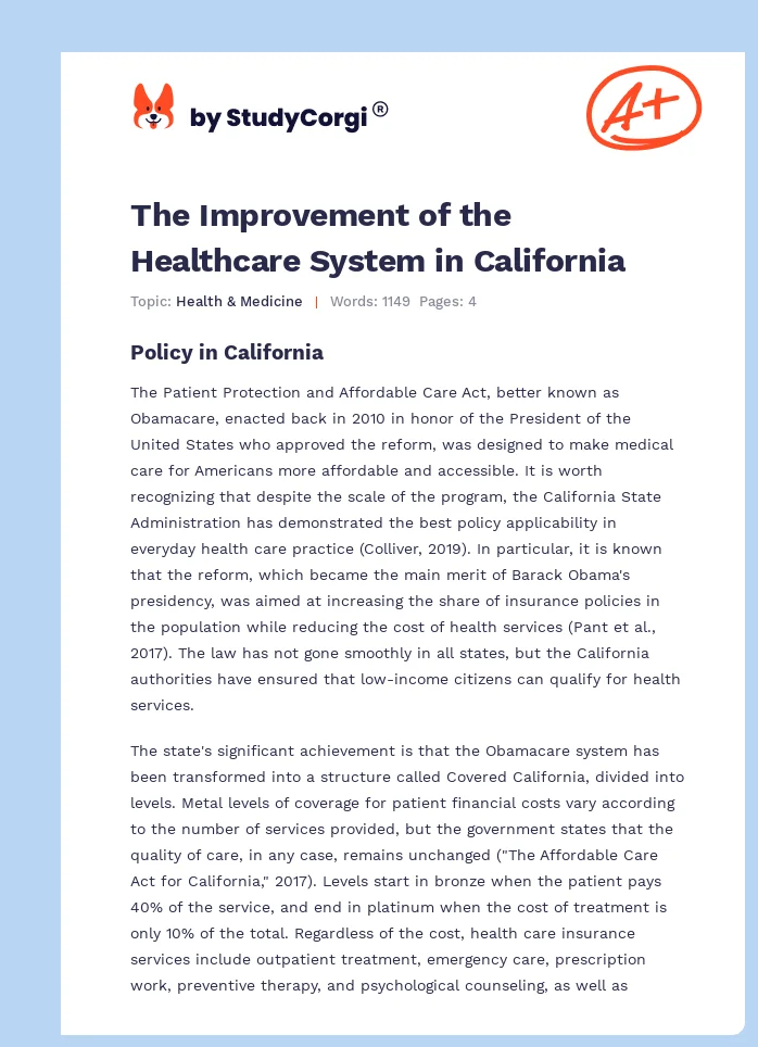 The Improvement of the Healthcare System in California. Page 1