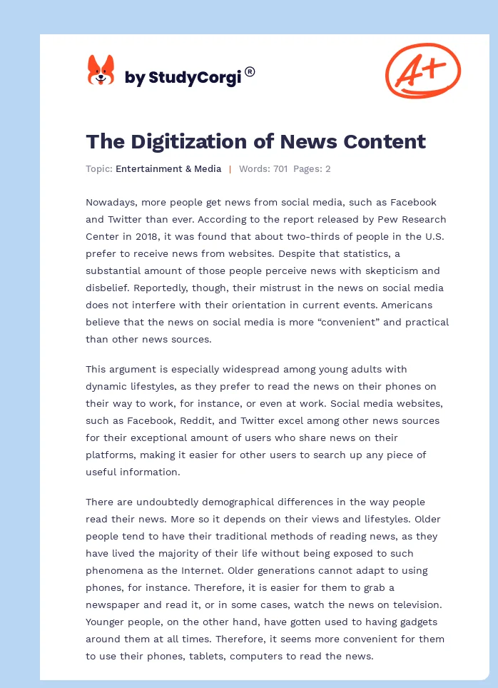 The Digitization of News Content. Page 1