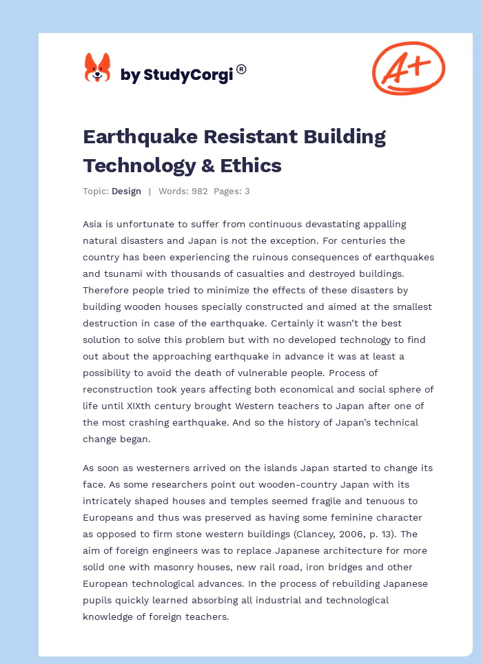 Earthquake Resistant Building Technology & Ethics. Page 1