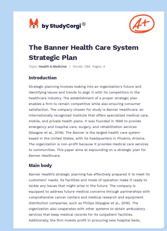The Banner Health Care System Strategic Plan. Page 1