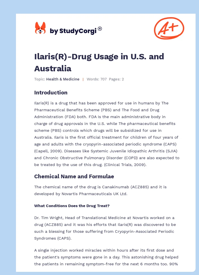 Ilaris(R)-Drug Usage in U.S. and Australia. Page 1
