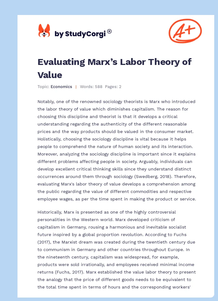 Evaluating Marx’s Labor Theory of Value. Page 1