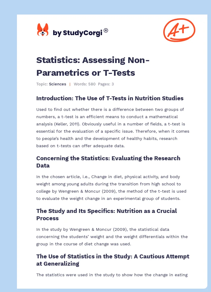 Statistics: Assessing Non-Parametrics or T-Tests. Page 1
