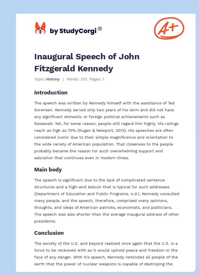 john f kennedy speech essay