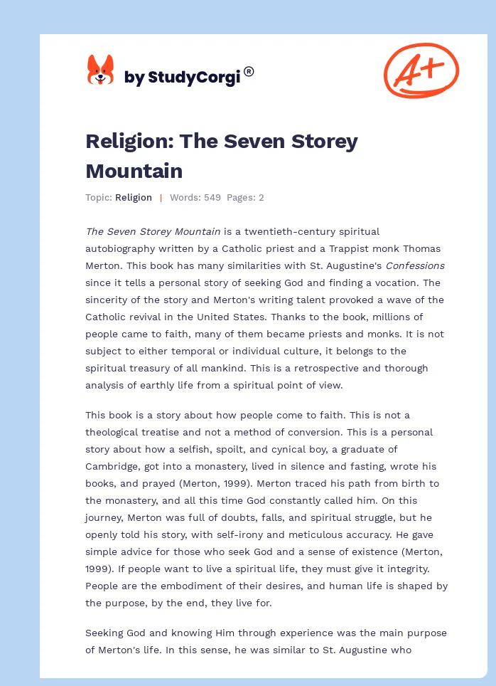 Religion: The Seven Storey Mountain. Page 1