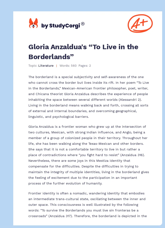 Gloria Anzaldua's “To Live in the Borderlands”. Page 1