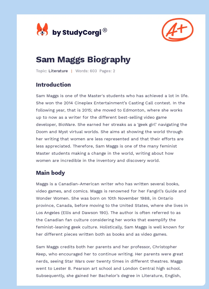 Sam Maggs Biography. Page 1
