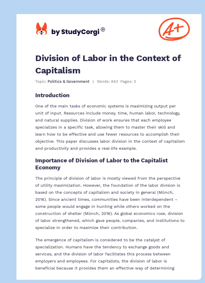 Division of Labor in the Context of Capitalism. Page 1