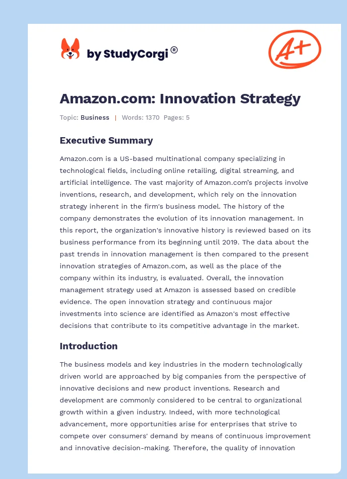 Amazon.com: Innovation Strategy. Page 1