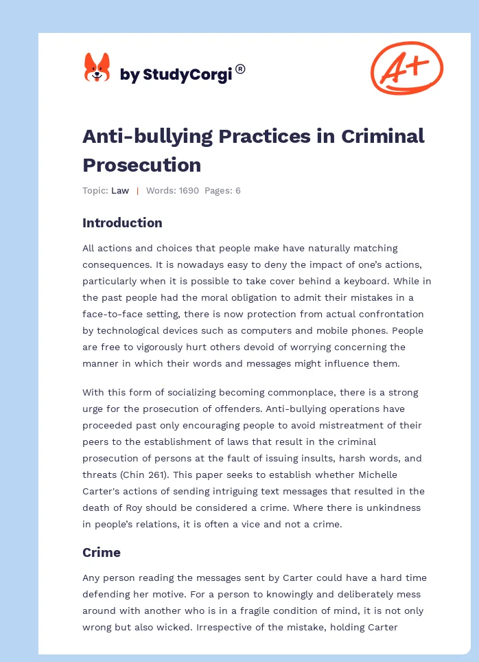 Anti-bullying Practices in Criminal Prosecution. Page 1