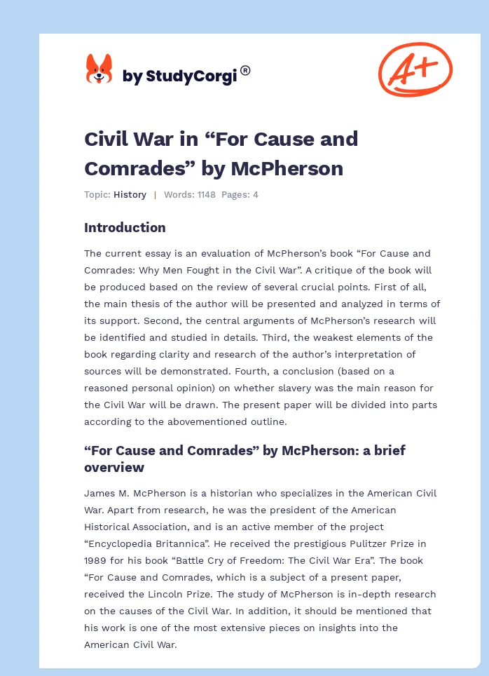 Civil War in “For Cause and Comrades” by McPherson. Page 1