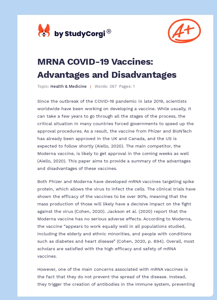 MRNA COVID-19 Vaccines: Advantages and Disadvantages. Page 1