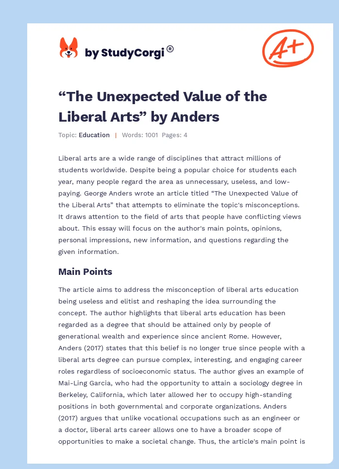 “The Unexpected Value of the Liberal Arts” by Anders. Page 1