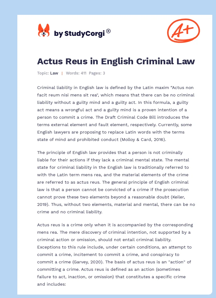 Actus Reus in English Criminal Law. Page 1