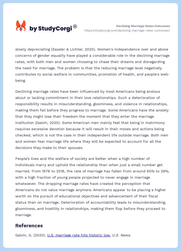 Declining Marriage Rates Outcomes. Page 2