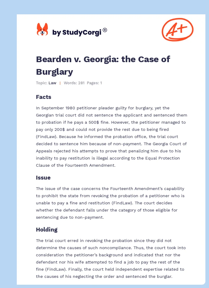 Bearden v. Georgia: the Case of Burglary. Page 1