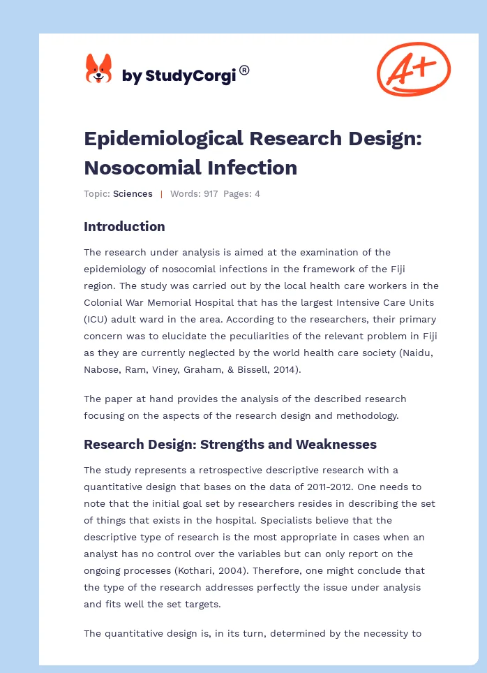 Epidemiological Research Design: Nosocomial Infection. Page 1
