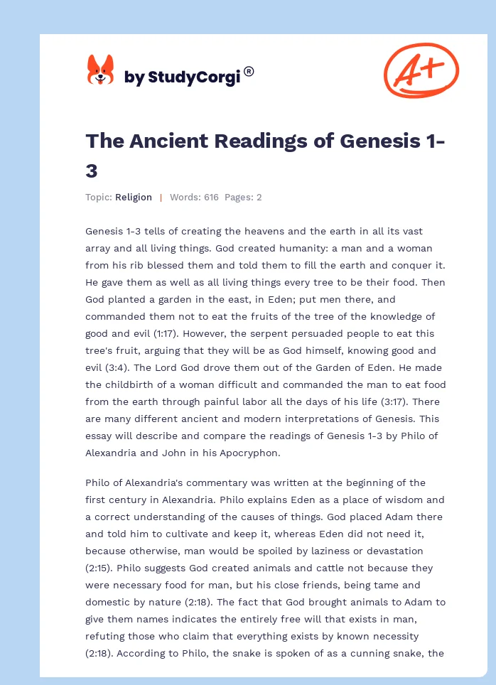 The Ancient Readings of Genesis 1-3. Page 1