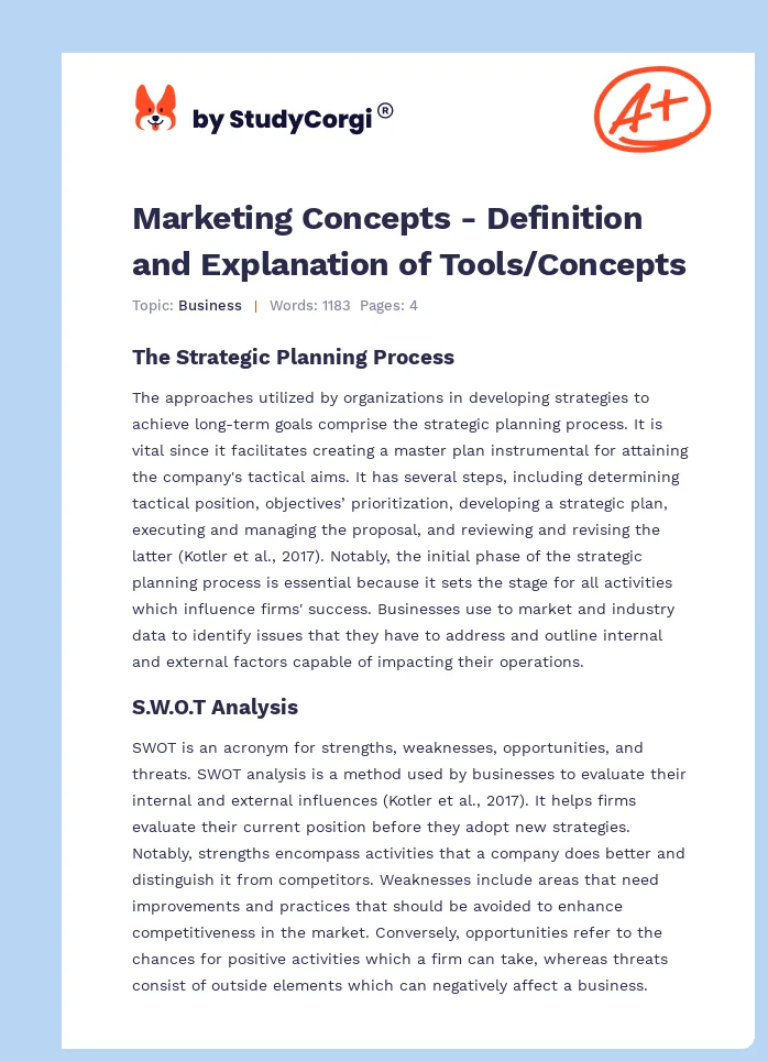 Marketing Concepts - Definition and Explanation of Tools/Concepts. Page 1
