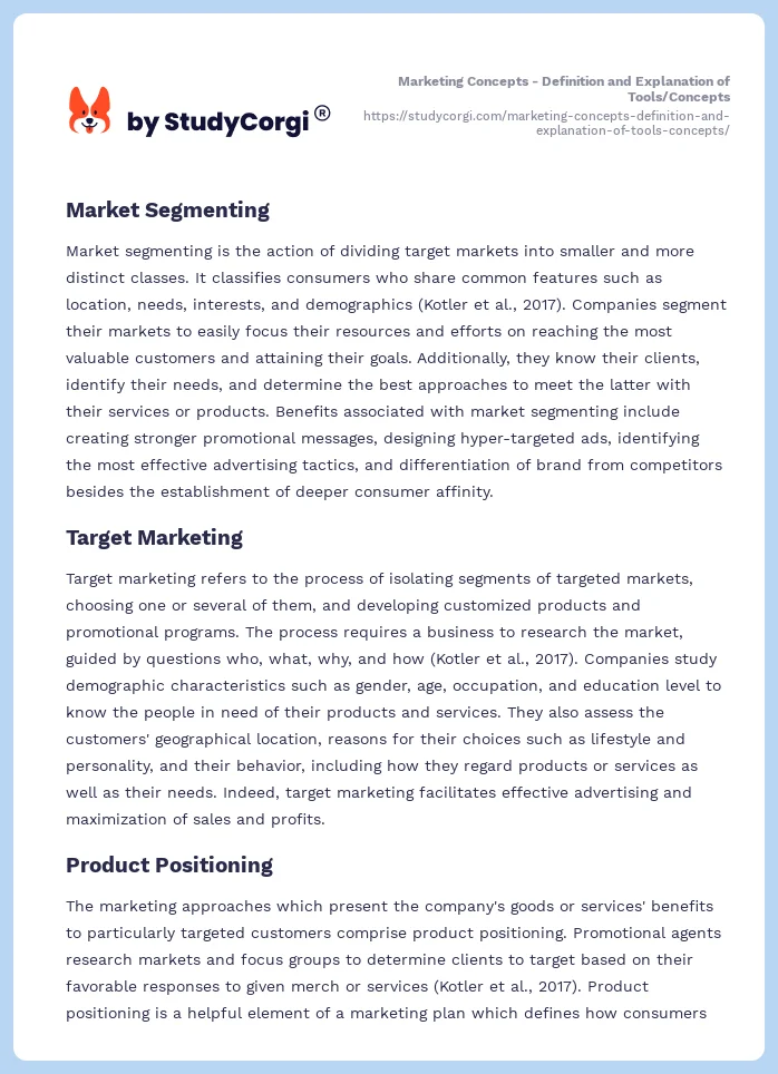 Marketing Concepts - Definition and Explanation of Tools/Concepts. Page 2