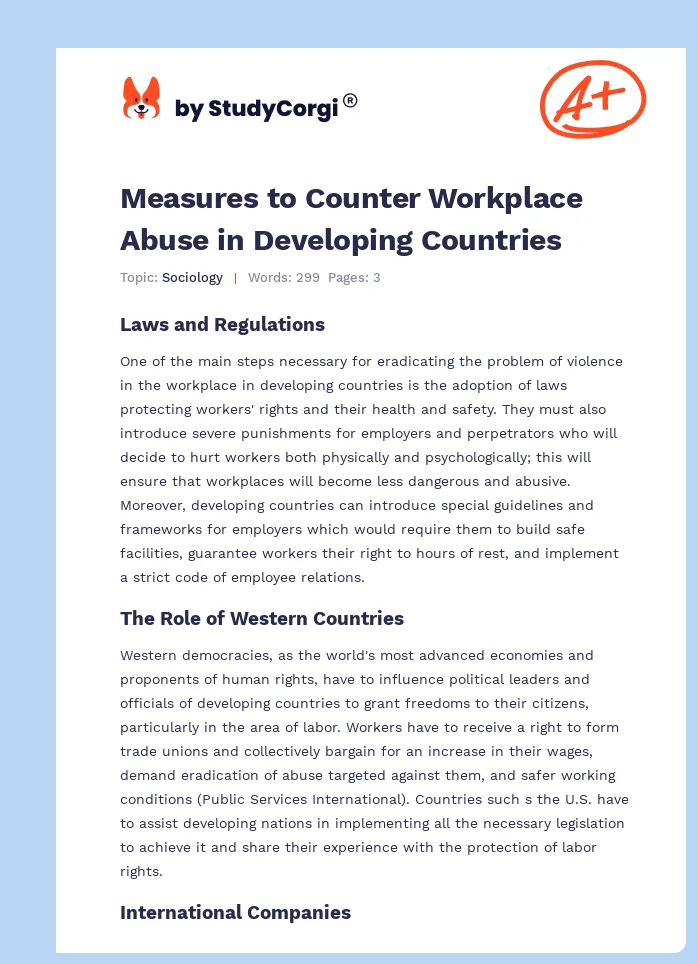 Measures to Counter Workplace Abuse in Developing Countries. Page 1