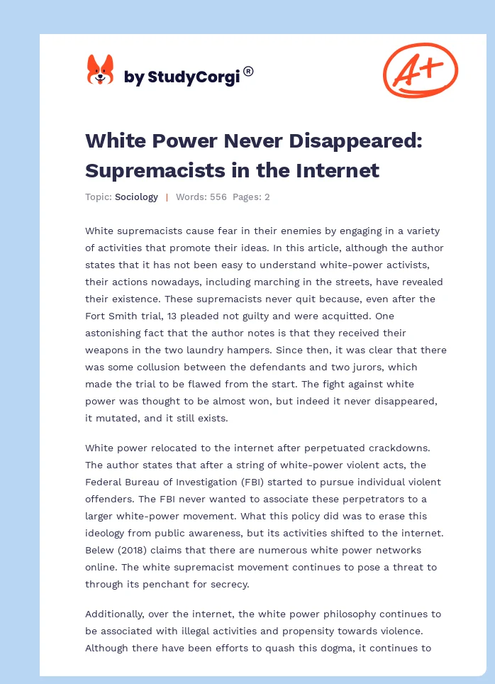 White Power Never Disappeared: Supremacists in the Internet. Page 1