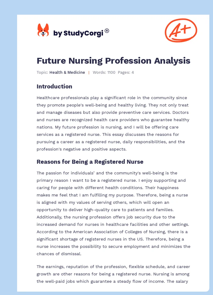 Future Nursing Profession Analysis. Page 1