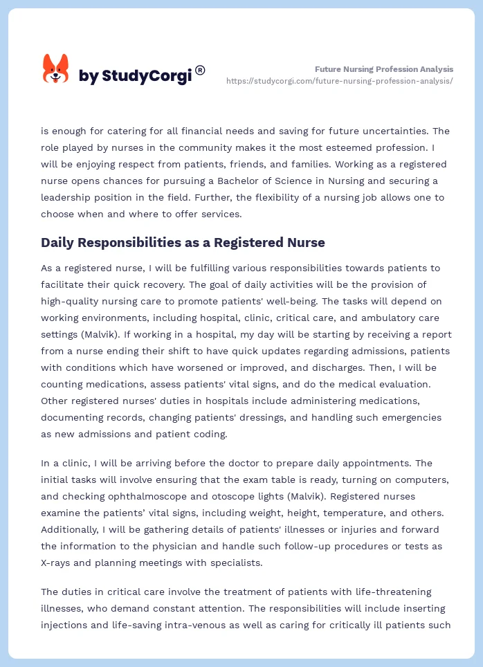Future Nursing Profession Analysis. Page 2