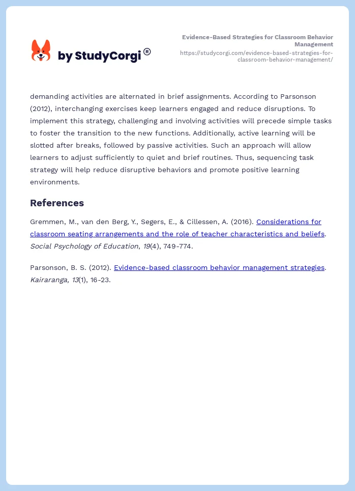 Evidence-Based Strategies for Classroom Behavior Management. Page 2